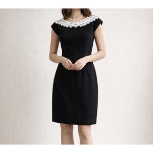 Donna Morgan For NSP VTG Sz 10 Black Dress Lace Collar Audrey Hepburn Core